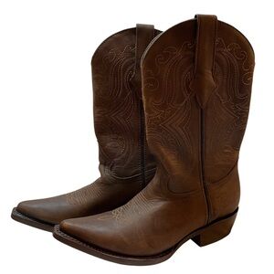 BARON Brown Leather Western Genuine Cowboy Boots Cowgirl - Size 6.5